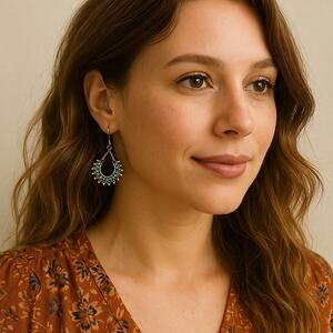 Premier Designs Turquoise Hoop Drop Earrings Boho Western Gypsy Style